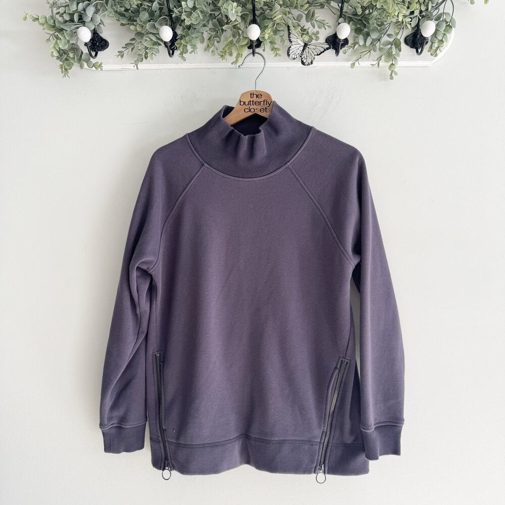 Athleta Cozy Karma or Mock Neck Side-Zip Sweatshirt Purple Small Oversized UU708